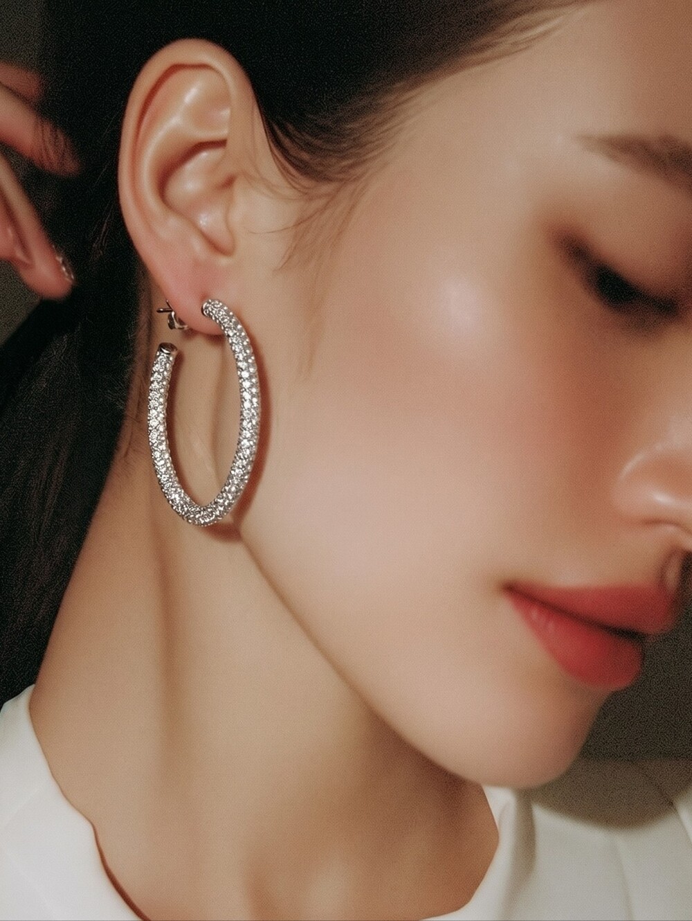 Classic Pavé Hoop Earrings in Silver 1.25"